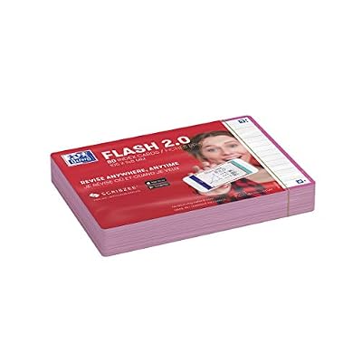 Oxford Flash 2.0 Lot de 80 Fiches Flash Cards Format A6 (10, 5 x 14, 8cm) Ligné Recto/Verso - cadre Fuchsia - Fiches Bristol
