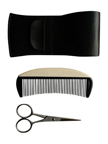 Purposefull Moustache & Beard Scissors - Male Grooming Set - Facial Trimmer - Comb Set with Case