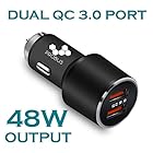 Probus Dual USB Quick Charge 3.0 Qualcomm Certified Car Charger [4X Faster Charging] [7.2 Amp] [Max Output 48W] - Black