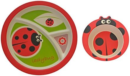 Kids Sectioned Plate &amp; Bowl Bundle – Made from Bamboo Fibre in Ladybird Design by Mini Mumbler® | Tableware | Dinnerware | Mealtimes | Weaning | Eco-Friendly