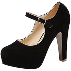 ¡Oferta de liquidación de Covermason! Zapatos de tacón cuadrado de moda para mujer Zapatos de tacón alto bajo flock(39 EU, Negro)