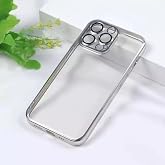 bause iPhone 13 Pro Max uyumlu Kenarları Renkli Lazer Kamera Lens Korumalı L&uuml;ks Silikon Kılıf (Silver)