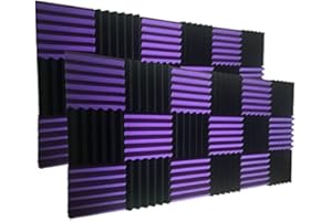 XIN&LOG 24 Pack Wedge Purple/Black Acoustic Soundproofing Studio Foam Tiles 2"x12"x12" …