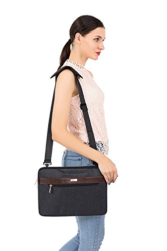 MOSISO Polyester stoßfeste Laptop Hülle Tasche Umhängetasche mit Horizontaler PU Streifen für 14-15.6 Zoll MacBook Pro 2016, MacBook Pro, Notebook Computer, Schwarz - 7