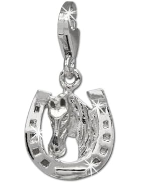 SilberDream Charm Glücksbringer Hufeisen mit Pferdekopf 925 Sterling Silber Charms Anhänger für Armband Kette...