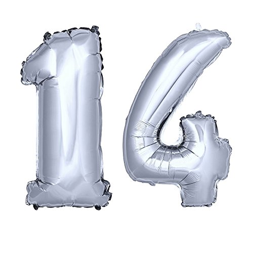 DekoRex ® Folienballon Zahlenballon Heliumballon Luftballon Geburtstag Deko 80cm Zahl Silber 14