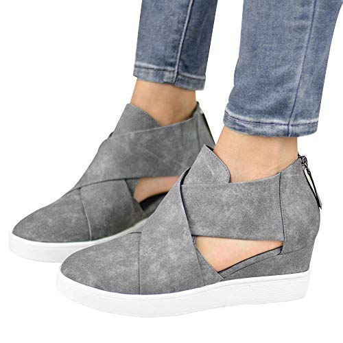 Preisvergleich Produktbild Hmeng Frauen erhöht Einzelne Schuhe flach mit Reißverschluss Scrub Passende Frauen Freizeitschuhe (Grau, 41)