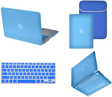 Apple Macbook Air Case Hard Shell With Matching Keyboard Skin And Sleeve Bundle Pack For 11.6 Inch laptop A1370 And A1465 By Kiiko Online (Aqua Blue)