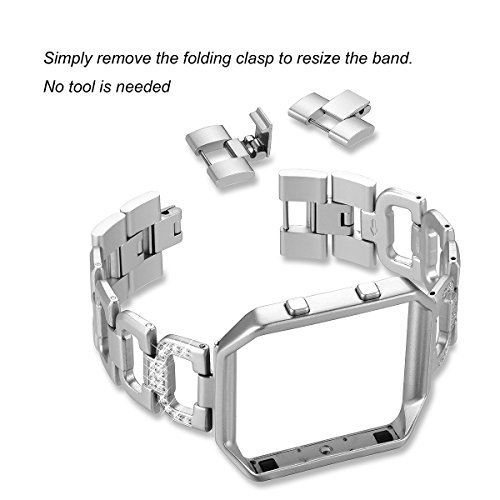 bayite Stainless Steel Bands with Frame for Fitbit Blaze, Rhinestone Bling Replacement Accessory Straps, Silver Black Rose Gold (Silver, 5.5
