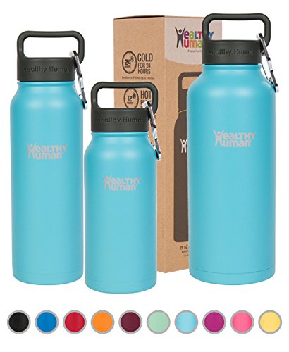 Healthy Human Water Bottles - Cold 24 Hours Hot 12 Hours. Vacuum Insulated Stainless Steel Double Walled Thermos Stein Flask with Carabiner & Hydro Guide
