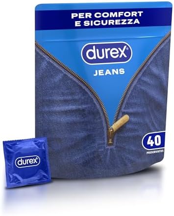 Durex Settebello Jeans, Preservativi Durex Classici, Formato Convenienza, Vestibilità Regular, 40 Profilattici