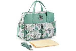 Insular® Multifunctional Waterproof Mummy Shoulder Bag Diaper Bag Chic Nappy Changing Bag Tote/Messenger Style Large Light Weight with Changing Mat, Adjustable Straps (Green (Leaf))