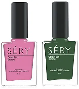 SERY Colorflirt Nail Paint Combo, Olive Thrill & Glazing pink, 10 millilitre