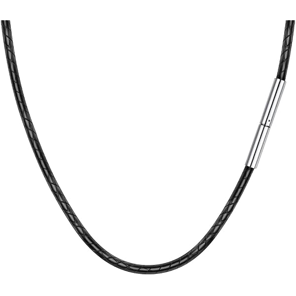 Lederband Halskette 2er Set - Geflochtene Schwarze Lederkette Mit Druckknopf, 45 Cm