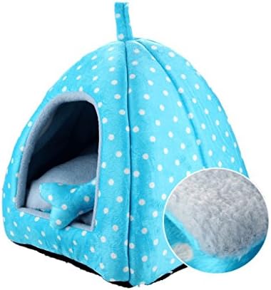 LM921 2 in 1 Pet Store &amp; Sofa, Machine Washable Blue Dot Pattern Non-slip Collapsible Soft Dog Cat Puppy Pet Nest Cave Bed Removable Cushion Removable Cashmere Mattress, Stylish Pet House, 3 Sizes ( Size : M )