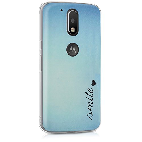 kwmobile Funda para Motorola Moto G4   Moto G4 Plus - forro de TPU silicona cover protector para m  vil - Case Dise  o Smile con coraz  n azul turquesa