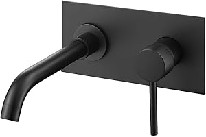 VALAZ - Grifo de lavabo empotrado negro mate redondo monomando caño 21cm Serie Jucar