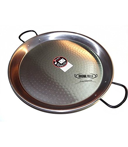 Paella Cooking Set with 46cm Polished Steel Paella Pan, Gas Burner, Legs and Skimming Spoon