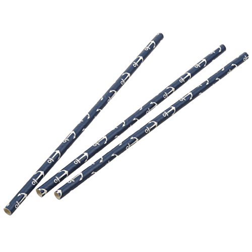 MagiDeal Papier-Strohhalme – Schmal Trinkhalme ideal für Cocktail, Smoothie etc. – Anker Muster – 19.5cm – 25er Set - 7