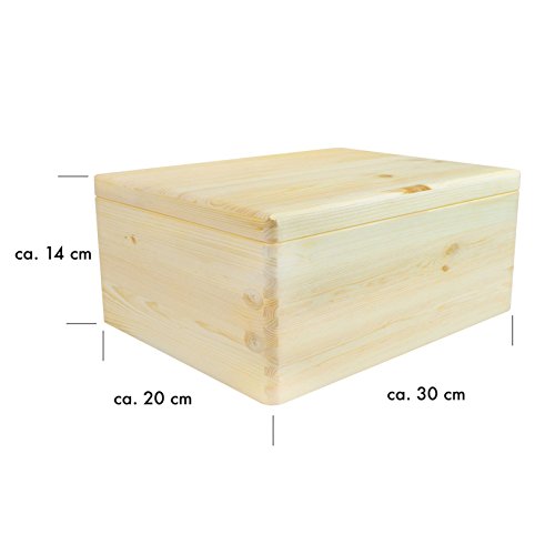 VENKON – Universal Holzkiste mit Deckel für Aufbewahrung – Kiefer naturbelassen unbehandelt – ca. 30 x 20 x 14 cm - 4