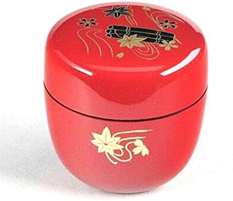 Lacquerware box Natsume (Jap. &amp; # X67 A3) Made in Japan Red with Maple Leaf Pattern