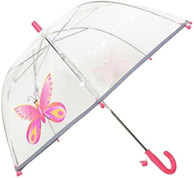 SMATIKids'Umbrella dome transparent - The first umbrella has reflective stripe – extra safty to children in the darkness (The Enhanced Edition Pink butterfly)