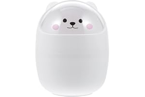 Veemoon Mini secchio decorativo per riporre i rifiuti da tavolo, con coperchio a scossa, piccolo cestino per rifiuti (bianco)