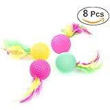 UEETEK 8 Stück Katzenspielzeug Spielball mit Feder Teaser spielzeug