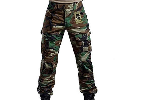WorldShopping4U Hommes BDU Tournage Combat Pantalons Pantalon avec Genou Coussinet Woodland Camo pour Tactique Militaire Armée Airsoft (XL, WL)