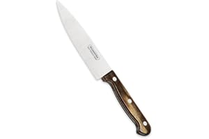 Tramontina 29810/246 - Cuchillo de cocina (20 cm, acero inoxidable, mango de madera, apto para lavavajillas), color marrón