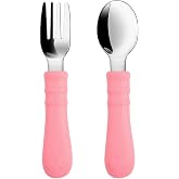 Silikon Saplı Paslanmaz &Ccedil;elik Bebek Kaşık &Ccedil;atal Seti (A&ccedil;ık Pembe)