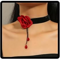 Collier Velours Vintage Resweky - Choker Fleur Rouge - Réglable - Style Rétro Et Punk