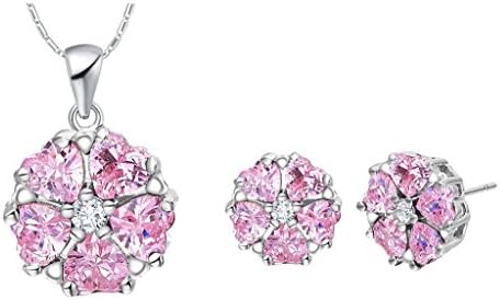 Layla Jewellery 18k White Gold Plated Alloy Swarovski Elements Crystal Jewelry Set include Pendant Necklace and Stud Earrings for Ladies Pink(Petal)