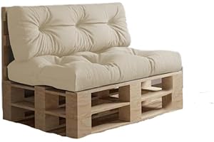 chilly pilley Coussin De Palette EU Imperméable Coussin De Jardin Imperméable Flocons De Mousse Plusieurs Tailles Et Couleurs (Set 2er. Crème)