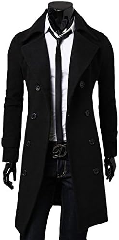 Mens Duffle Coat Double Breasted Wool Blend Lapel Collar Pea Long Transition Tweed Casual Woolen Jacket Pea Coat Trench Dufflecoat