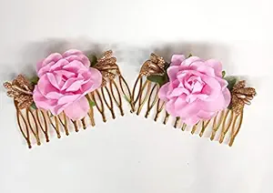 HOMEPIC WHITE PINK bride hair comb Bridal Crystal Wedding Hair Accessories for Brides , pack of 2