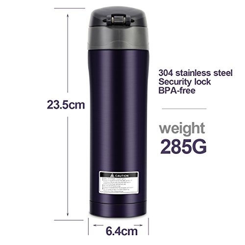 Bytan Thermobecher Isolierbecher aus Edelstahl Auslaufsicher Kaffeebecher BPA frei tragbarer Reisebecher 420ML mit Einhand-Verschluss für warm und kalt (Dunkelblau) - 2