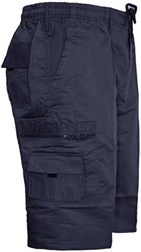MENS CARGO COMBAT PLAIN SHORTS SUMMER COTTON BEACH SHORTS POCKETS LONG SZ 30-44[Navy,S]