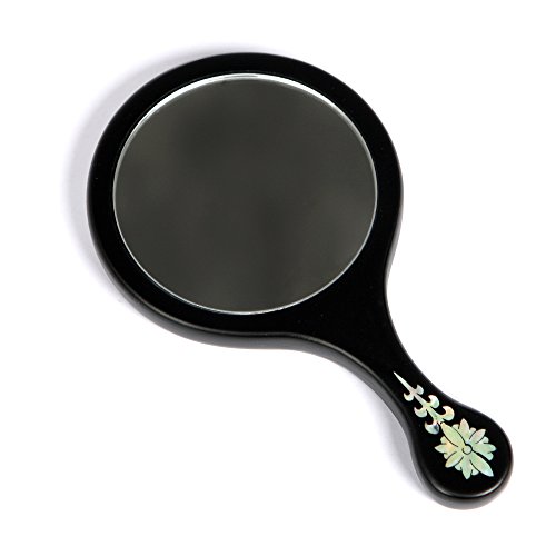 – Inlay mit Perlmutt Blumen und Vogel Design Prinzessin Holz rund braun schwarz Kosmetik Make-up-Spiegel - 4