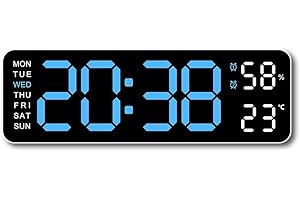 LZYWOD Reloj de pared digital, reloj de pared grande de 13 pulgadas, calendario digital, reloj digital de pantalla grande, reloj digital LED con control remoto, regulador de cuenta regresiva con temperatura