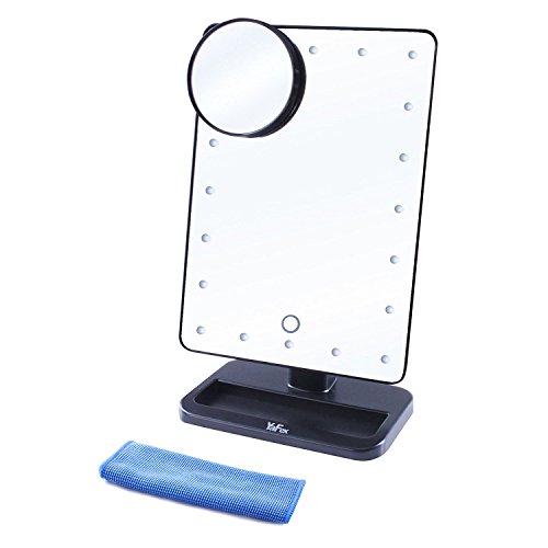 Kosmetikspiegel, YaFex Make up Spiegel mit 20 LED Beleuchtung Schminkspiegel Dimmbar durch Touch-Schalter, 360º Drehbare Standspiegel Batteriebetrieben Schwarz (4 AA-Batterien Inklusiv) - 6