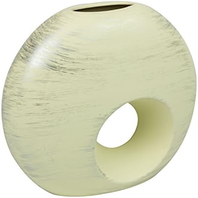 Cream with silver stripes ceramic vase with decorative hole gap Havana