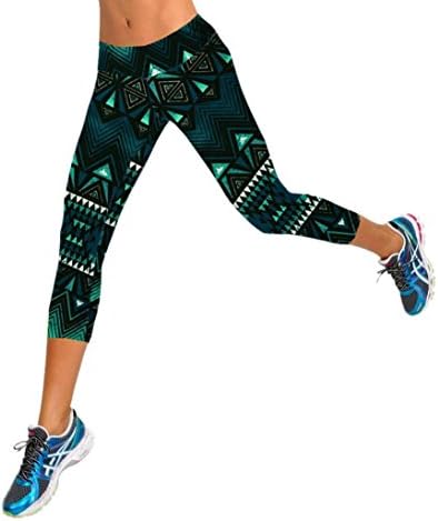 Fortan High Waist Fitness Yoga Sport Pants Printed Stretch Cropped Leggings (Medium, Dark Green)