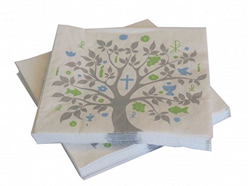 SET: 20+20 Servietten Baum des Lebens Grün Blau Grau Tischdeko Feier Konfirmation Kommunion Taufe - 4