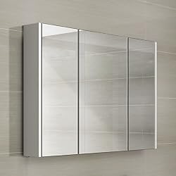 iBathUK - Armario de almacenamiento con espejo para el baño, de 3 puertas, 900 mm, color blanco brillante