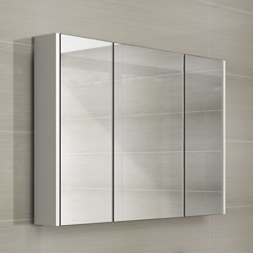 iBathUK - Armario de almacenamiento con espejo para el baño, de 3 puertas, 900 mm, color blanco brillante