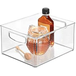 iDesign bac rangement frigo, grande boîte alimentaire spacieuse en plastique, boîte de conservation alimentaire à poignées, transparent