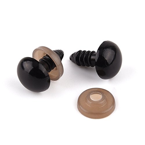 KUUQA 150 Stück 6 – 12mm Kunststoff Sicherheit Augen mit Unterlegscheiben für Puppe, Marionette, Plüschtier (Schwarz) - 6