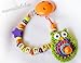 Personalised Dummy Clip with name, soother chain, dummy holder, pacifier clip - crocheted owl green-colorful #14194, handmade by mamasliebchen