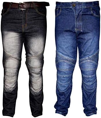 Motorbike Motorcycle Armoured Jeans Pant Denim Trousers with Safety Protection - Jeans with 2X Knee Guards 2X Hip Guards for Men Boys